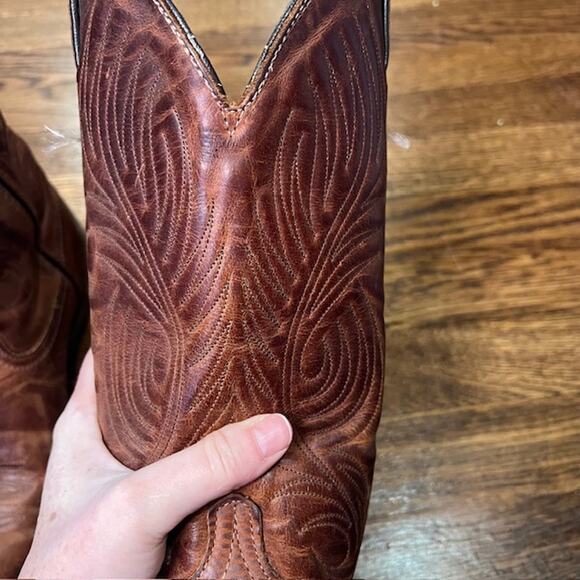 VTG Code West Brown Leather Cowgirl Boots Womens 7M Pointed Toe Western Boho - Picture 2 of 11